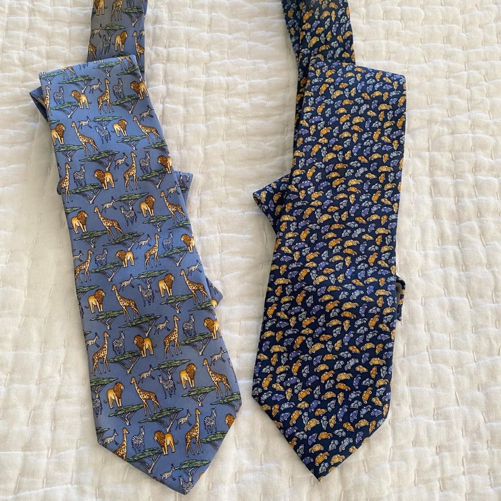 Blue and Black Animal Motif Silk Ties